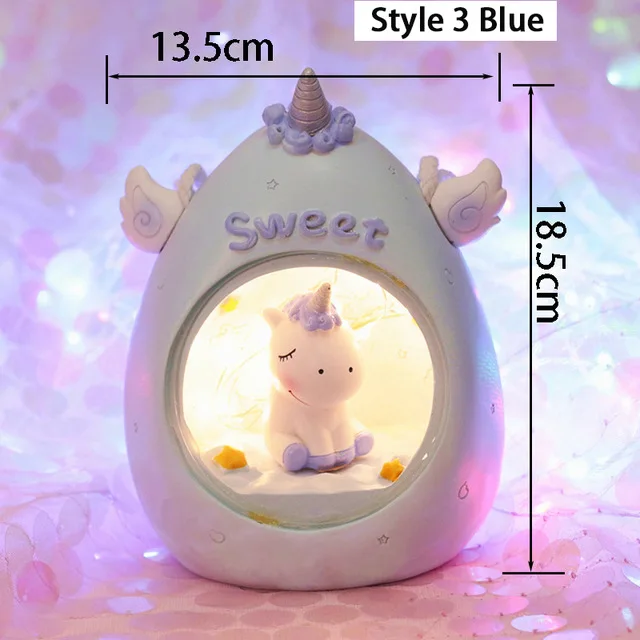 Style 3 Blue Светодиодный светильник в виде единорога Novetly для детей, прикроватная лампа для маленьких детей, детская игрушка в виде животного, декоративный светильник в спальню, подарок на день рождения - Цвет: Style 3 Blue