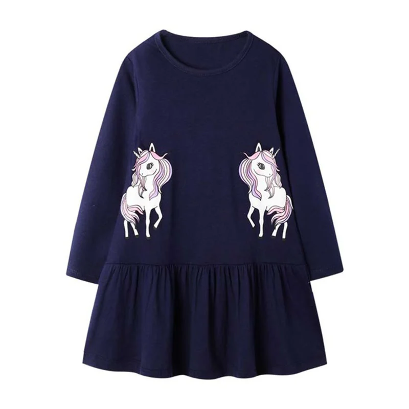 VIKITA vestido infantil Unicornio/платья с длинными рукавами с героями мультфильмов для девочек; платье для девочек с аппликацией в виде животных; осенняя одежда для девочек с единорогом