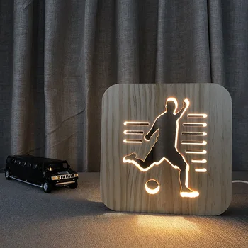 

Cross-Border Football Art Night Light Wooden Craftwork Led Night Light Gift FS-T1813W