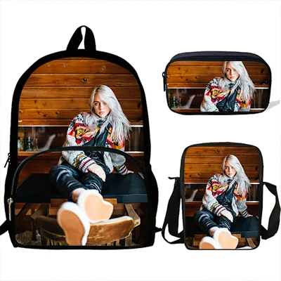 16 дюймов детские школьные сумки для подростков Mochila Повседневная сумка Billie Eilish с принтом улыбки рюкзак для девочек 3 комплекта в подарок - Цвет: j9095