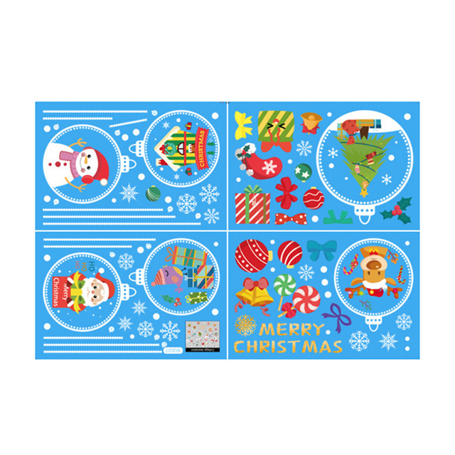 Christmas Window Stickers PVC Static Sticker Santa Elk Snowflake Wall Decals Home Xmas Shop Glass Room New Year Decor