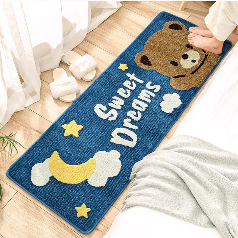 

Thick Flocking Bedroom Long Rug Bedside Tatami Soft and Comfortable Foot Mats Non-slip Absorbent Bath Mat Cute Floor Mat Carpet