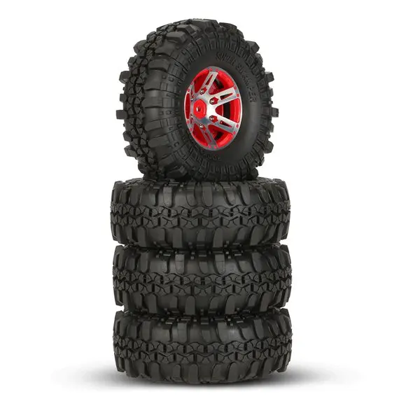 

4Pcs 1.9inch Beadlock Wheel Rim & 1.9 Rubber Tires Set for 1/10 RC Crawler Axial SCX10 90046 TF2 RC4WD RC Car Parts