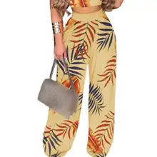 

2021 Temperament Women Pants Flower Print Straight Leg Skin-friendly Summer Autumn Loose Elastic Waist Yoga Pants for Sports