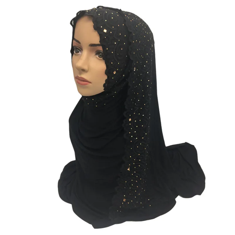 Мусульманский хиджаб из Джерси шарф мягкий кружевной платок femme musulman арабские бриллианты хиджаб хлопок головной платок шарфы женские простые шали