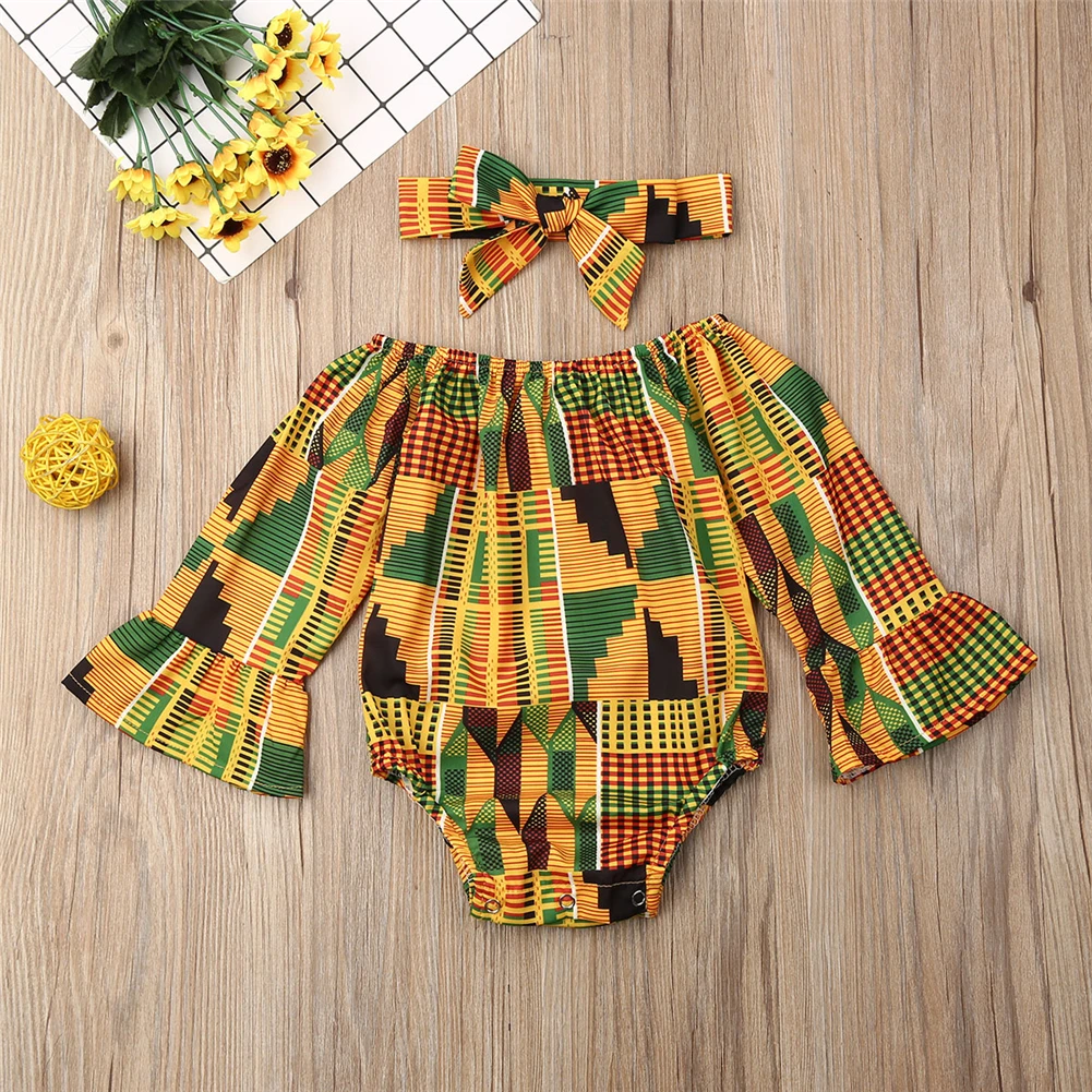 Детская одежда для девочки, Boho, Осенний комбинезон с длинными рукавами и открытыми плечами для новорожденных, головной убор, одежда для детей от 0 до 24 месяцев