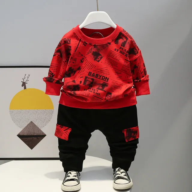 Fashion Spring Autumn Baby Girl Clothes Children Boys Casual Letter Jacket Pants 2Pcs/set Toddler Cotton Costume Kids Tracksuits ZLbaozhiF Red