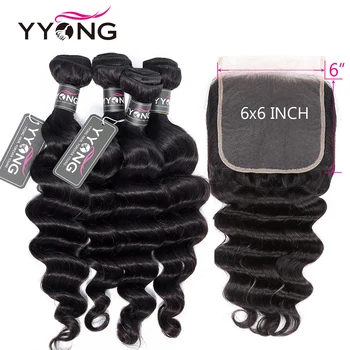 

Yyong Loose Deep Wave 6x6 Closure With Bundle Human Hair 3/4 Bundles With Closures Brazilian Remy Hair Bundles With Lace Closure