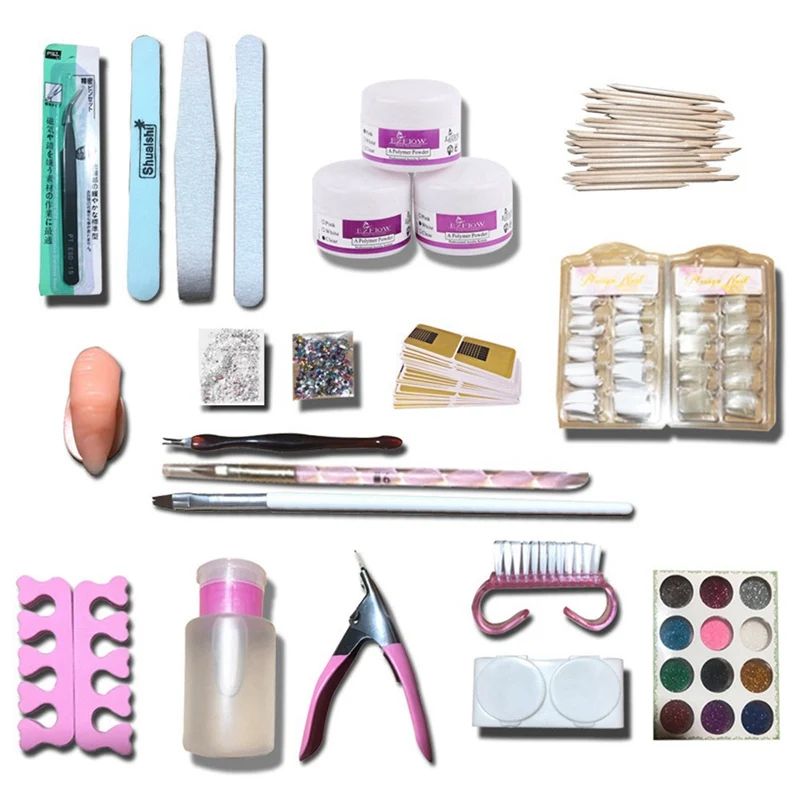 Акриловый набор для дизайна ногтей, маникюрный набор, 12 цветов, блестящая пудра для украшения ногтей, акриловая ручка, кисть для дизайна ногтей, набор инструментов для начинающих
