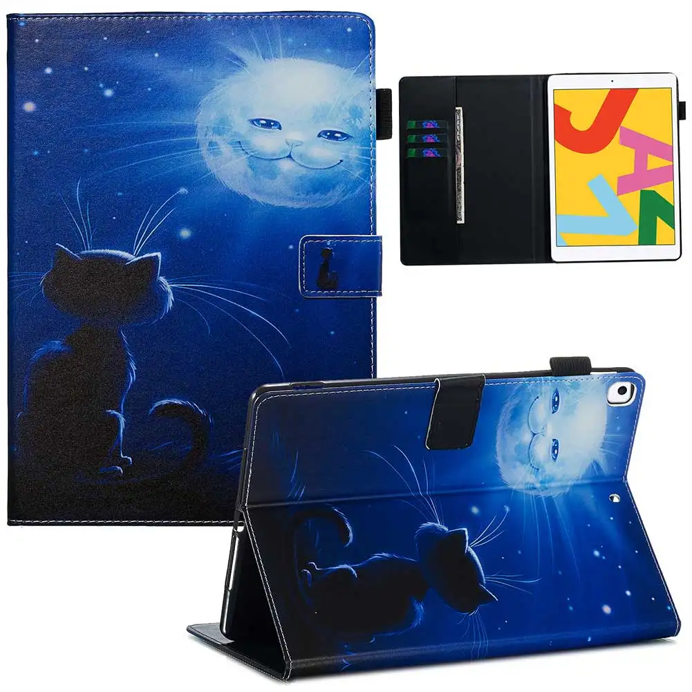 Чехол-подставка с принтом из искусственной кожи для iPad 10,2 дюймов чехол с функцией автоматического сна смарт-чехол для iPad 7-го поколения A2197 A2198 - Цвет: Cat and sun