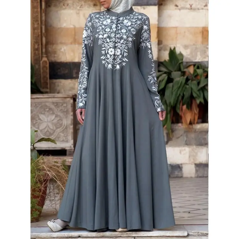 Женское кимоно с арабским принтом в стиле «абаи», в стиле «Бурка», «Дубай», «абаи», «Турецкий кафтан», мусульманское платье для женщин - Цвет: Gray