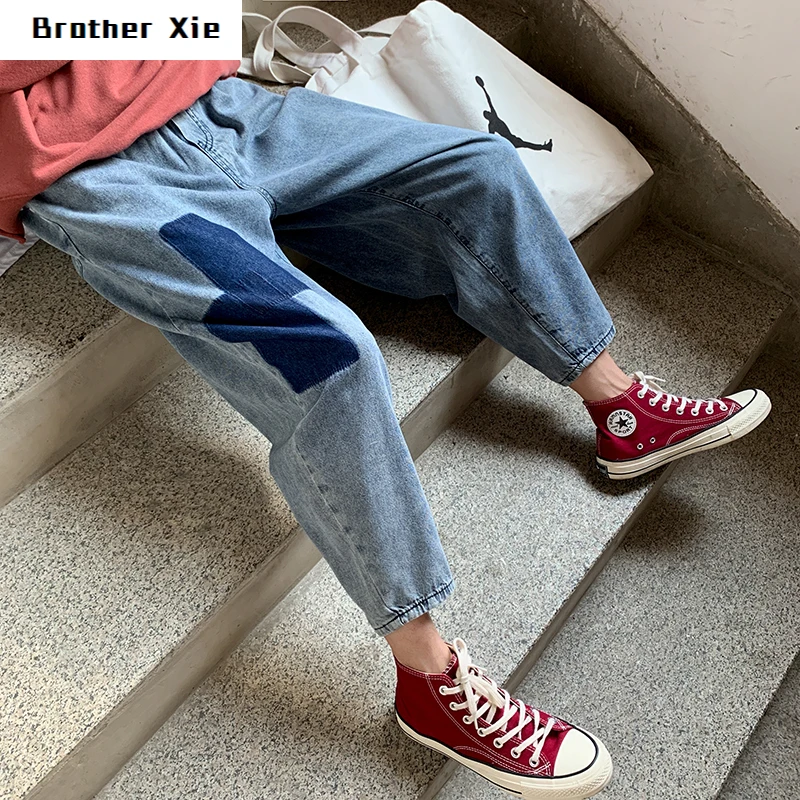 

Autumn New Jeans Men Slim Fashion Wash Patch Casual Denim Pants Man Streetwear Wild Hip Hop Jeans Trousers Male Clothes M-2XL