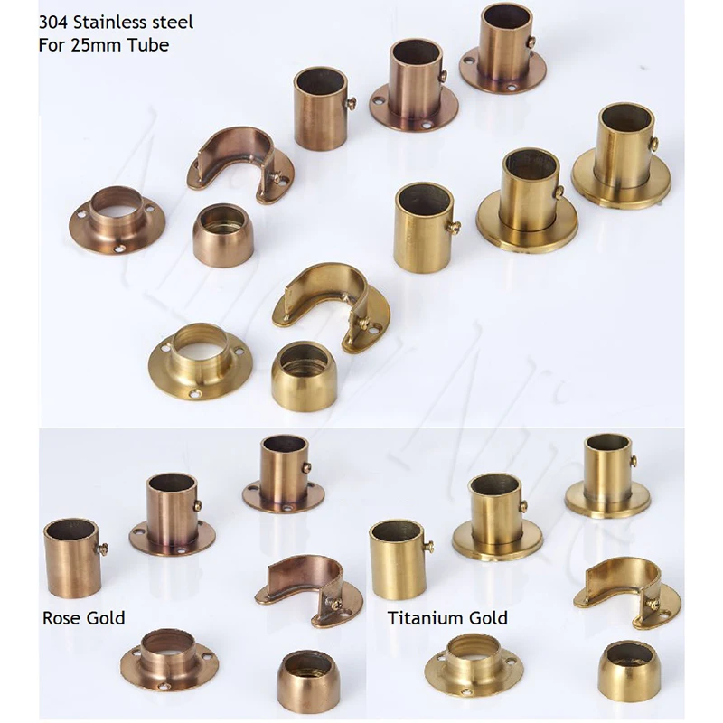 

2Pcs Titianium Gold Rose Gold 304 Stainless Steel Flange Holder Bracket Closet Rod Wall 25mm Tube Pipe High Ball Conceal