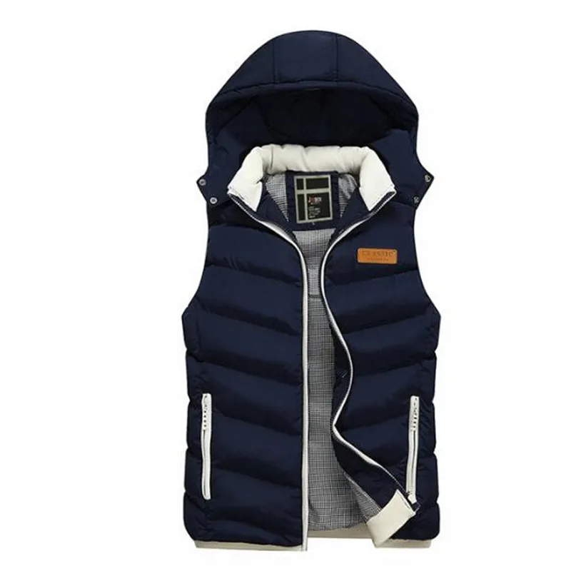 Navy Blue Xiu Luo/ брендовый модный мужской жилет Зимняя мужская жилетка с капюшоном модный жилет с хлопковой подкладкой куртка и пальто теплый жилет 3XL - Цвет: Navy Blue