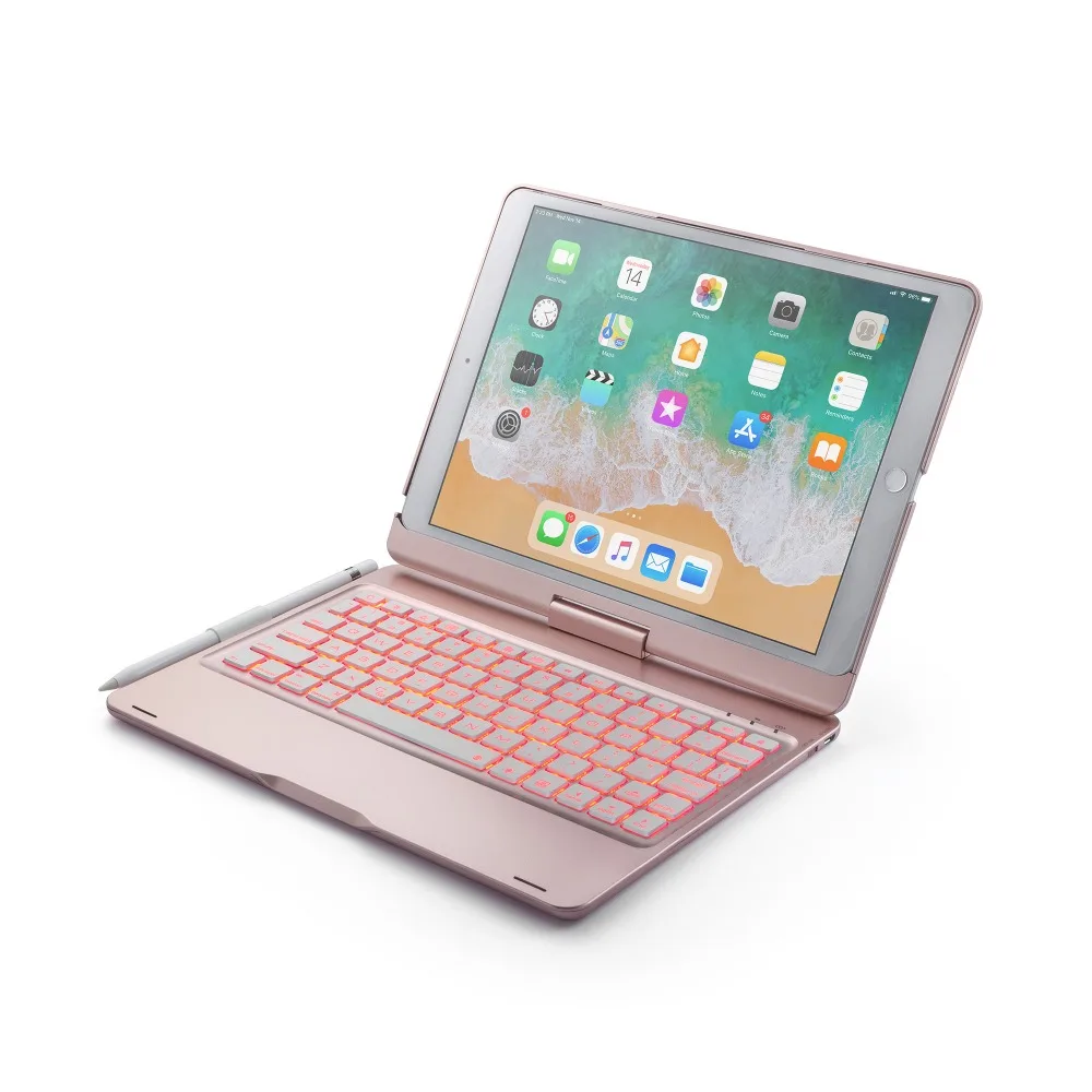 360 градусов вращение беспроводной Bluetooth клавиатура чехол для iPad Pro 10,5 дюймов с Красочная светодиодная подсветка