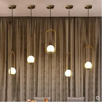 

Luxury designer simple imitation copper model bedroom study living room glass ball U ring chandelier led glass chandelier hotel