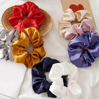 

2019 Glossy Satin Hair Scrunchies Women Elastic Hair Bands Girls Headwear Bright Color Silk Ponytail Holder Hair Tie Accessories