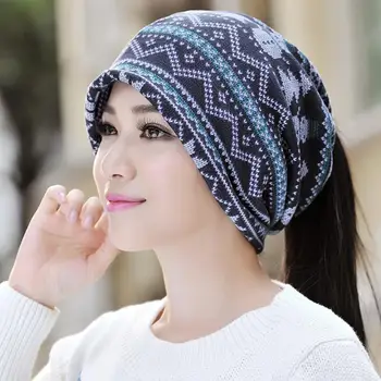 

Snowflake Print Unisex Casual Winter Hat Scarf Dual-use Pony Tailes Slouchy Beanie