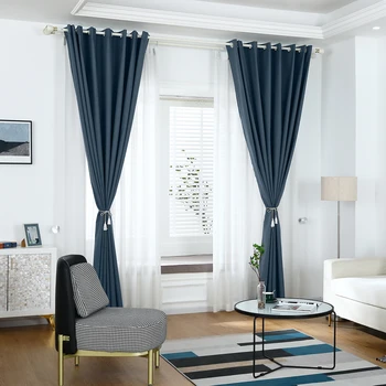 

Fashion Curtains 100% Blackout Window Curtain 2 Layer Solid Color Full Light Shading Thermal Insulated Heat Curtain Eyelets