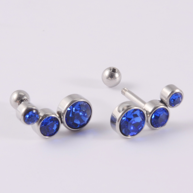 Flat CZ Gem Opal Lip Labret Stud Piercing Internall Thread Ear Tragus Cartilage Helix Stud Earring Body Jewelry