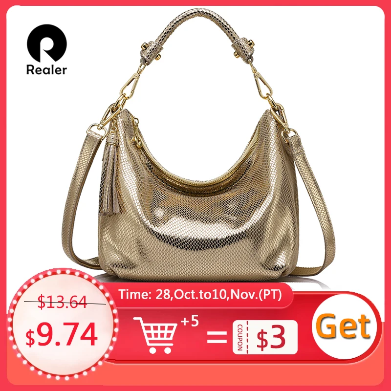 

Realer women bag genuine leather handbag brand bags female serpentine pattern shoulder bag high quality ladies with tassel hobos