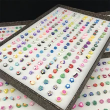 100 пар/компл. Горячая Мода Ассорти Полимерная глина серьги-гвоздики ручной работы милые фрукты Мультяшные Сережки для Для женщин девушки дети