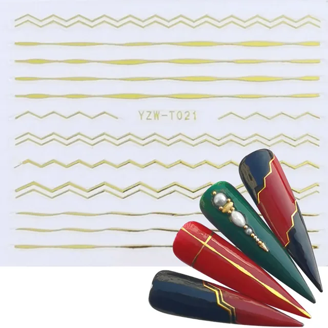 Nail Stickers for Manicure Nail Sticker Sliders For Nails Decal Self-adhesive Nails Figures Transfer Black DIY Accessories YZW-T021 golden