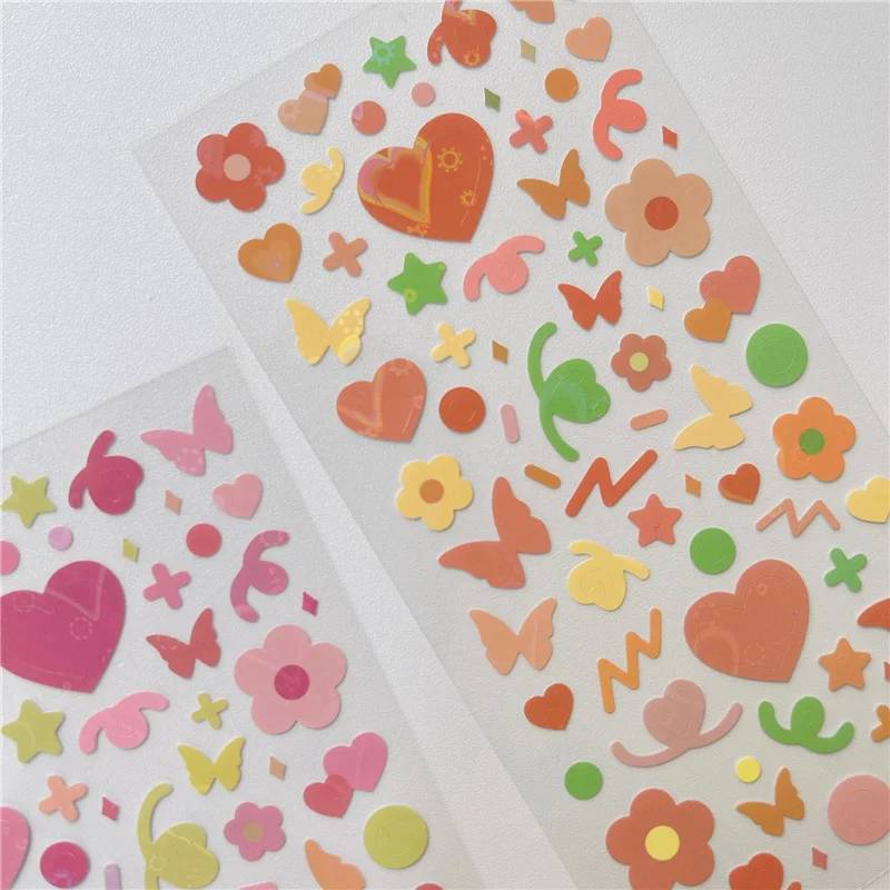 1Pc Ins Color Love Butterfly Laser Stickers Sticker Kawaii DIY Scrapbooking Chase Card Decoration Stickers Stationary Supplies