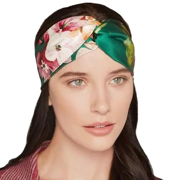 

2020 Blooms Print Silk Women Knot Headband Head Scarf Girls Satin Silk Hairband Elastic Twist Turban Headwrap Hair Accessories