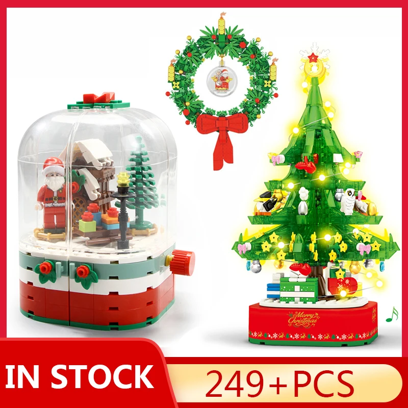 

Christmas Sets Winter Village elk Air Balloon Santa Claus Tree Building Blocks friends LED Kids Toys Gift Bricks Educational