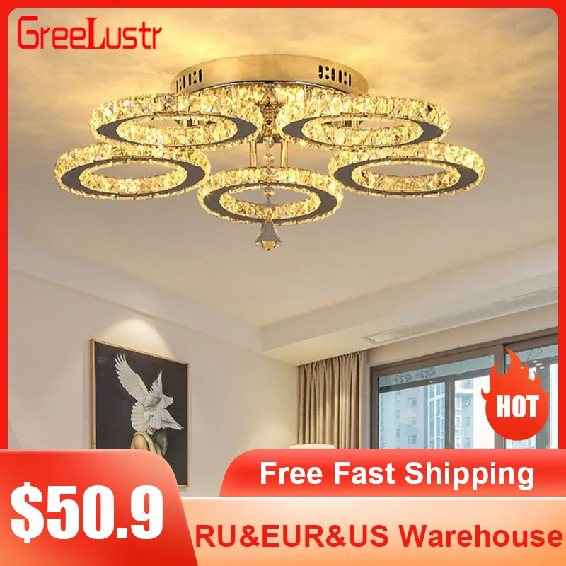 PROD 32927859267 Modern Lustre Chrome Crystal Chandeliers Lighting 30W
Led Hanging Ceiling Lamp For Kitchen Plafon Lamparas De Techo Luminaire