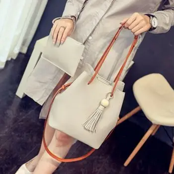 

2pcs/Set Women Shoulder Messenger Handbags Large Capacity Leather Crossbody Bags Soft Leather Shopper Shoulder Tote Bucket #45