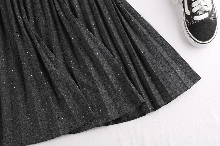 Винтажная эластичная плиссированная юбка средней длины с высокой талией, блестящая теплая термоюбка для женщин, женские юбки черного цвета и цвета хаки, saias saia