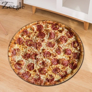 

Zeegle Pizza Printed Round Carpet Decor Anti-slip Kids Room Play Rug Absorption Hallway Rug Large Carpet for Living Room