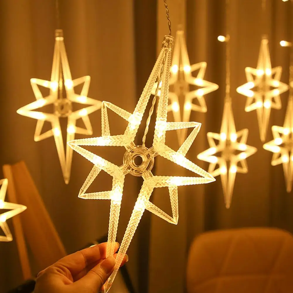 Christmas Polaris Star Lamp New Year LED String Lights DIY Curtain Light Outdoor for Window Wedding Party Christmas Decoration