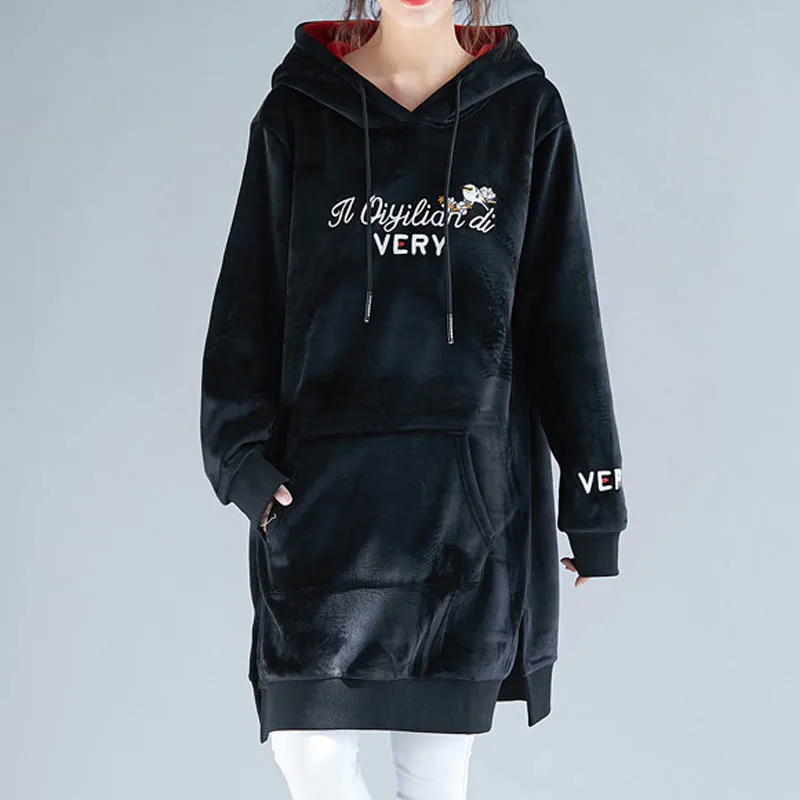 Черный Зимние толстовки женские большие размеры Бюст 150 см 6XL 7XL 8XL 9XL Толстовка женские черные красные цвета - Цвет: Черный