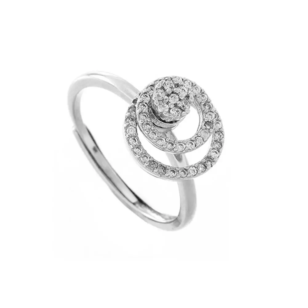 

BLUELANS Women Anti-Anxiety Rotating Rhinestone Double Circle finger rings silver Adjustable Open Ring