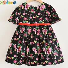 Sodawn/летнее платье для девочек; новая одежда с цветочным принтом для девочек; детская одежда с круглым вырезом и короткими рукавами для девочек; детское платье