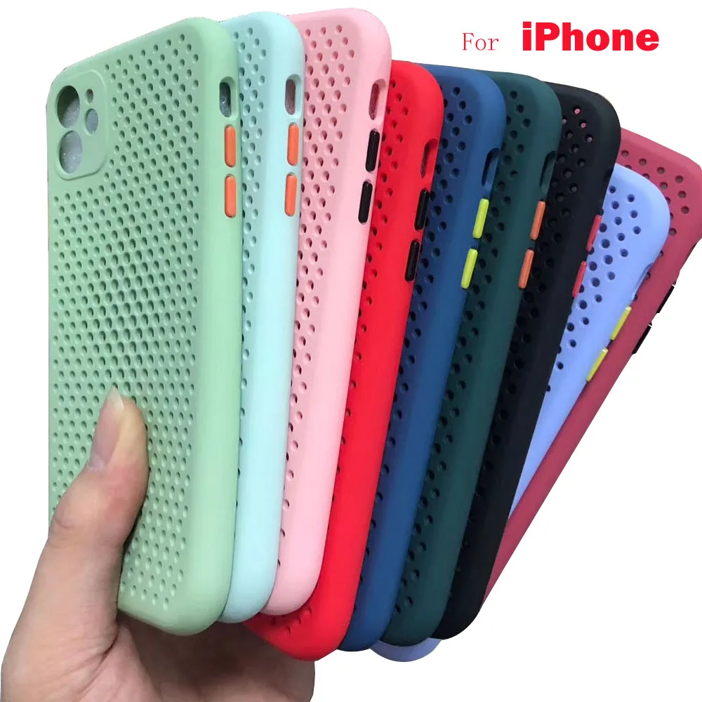 

Case For iPhone 11 Pro Max X XR Hollow Out Grid Soft Heat Dissipation Breathable Cover For iPhone 7 8 6 6S Plus X XS Max Case