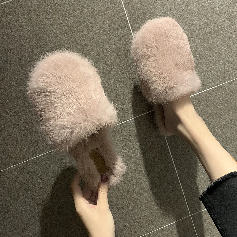 

Shoes Without Heel Ladies' Slippers Cover Toe Pokemon Plush 2019 New Women Slides Platform Fashion Loafers Flock Flat