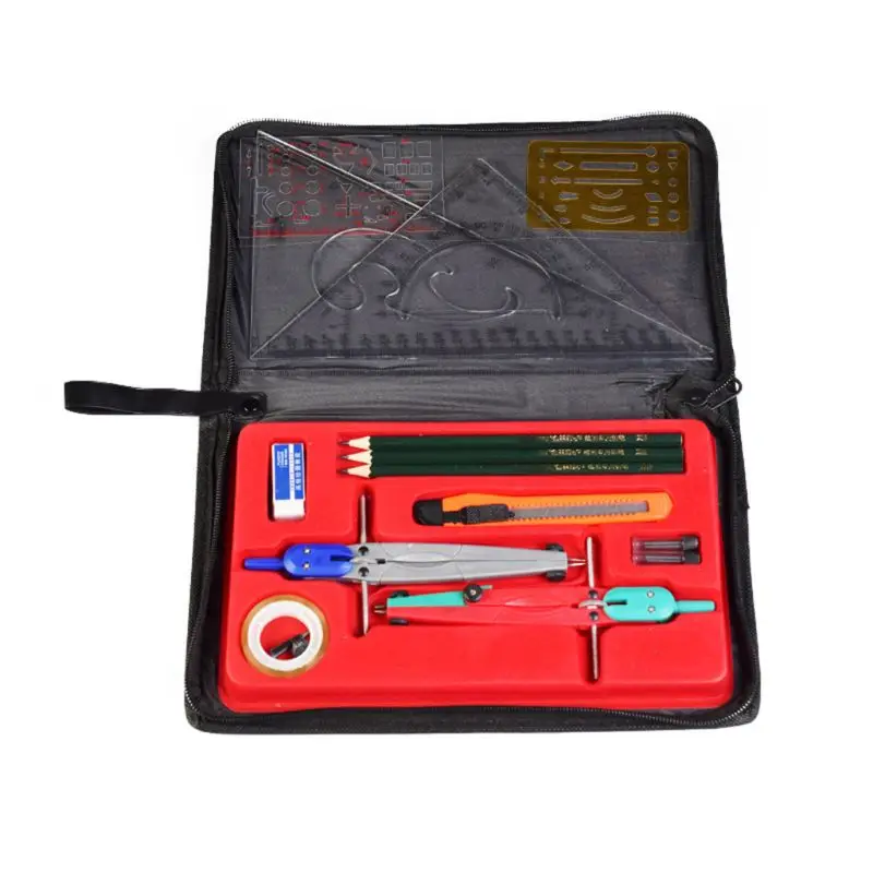 

Drawing Compass Drafting Tool Set Ruler Pencil Eraser Math Student School Supply Random Delivery