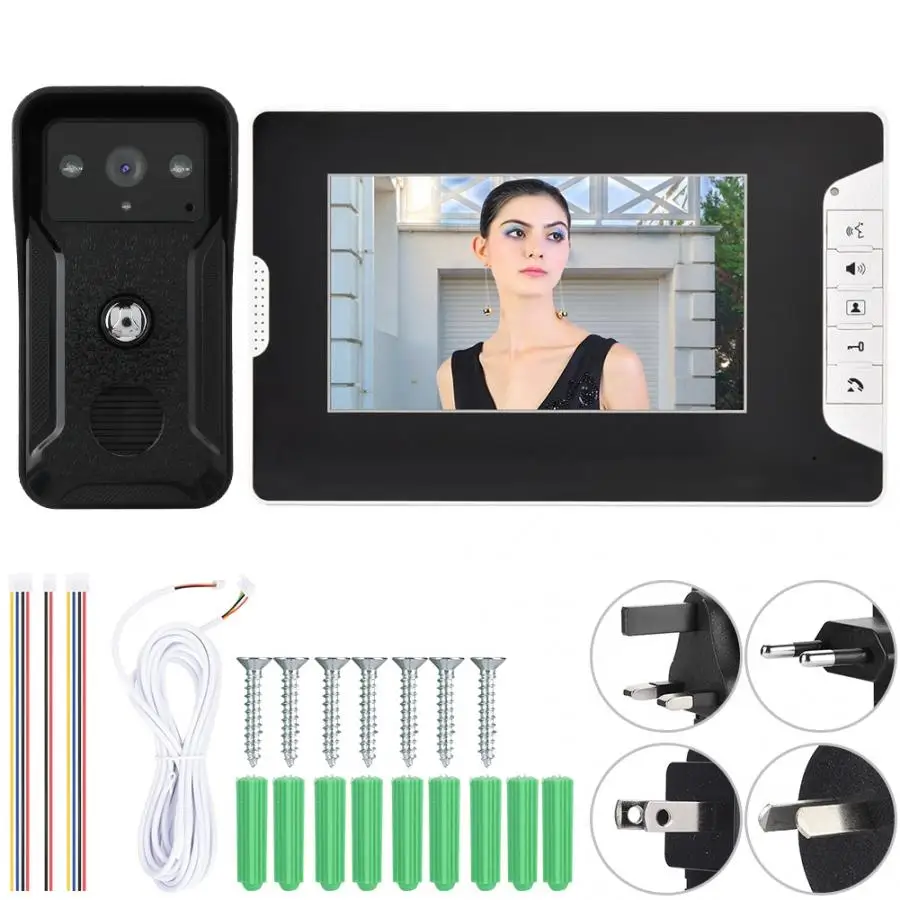 

deurbel met camera 100-240V 7inch TFT Wired Color Video Intercom Doorbell Night Vision Rain-proof Door Bell