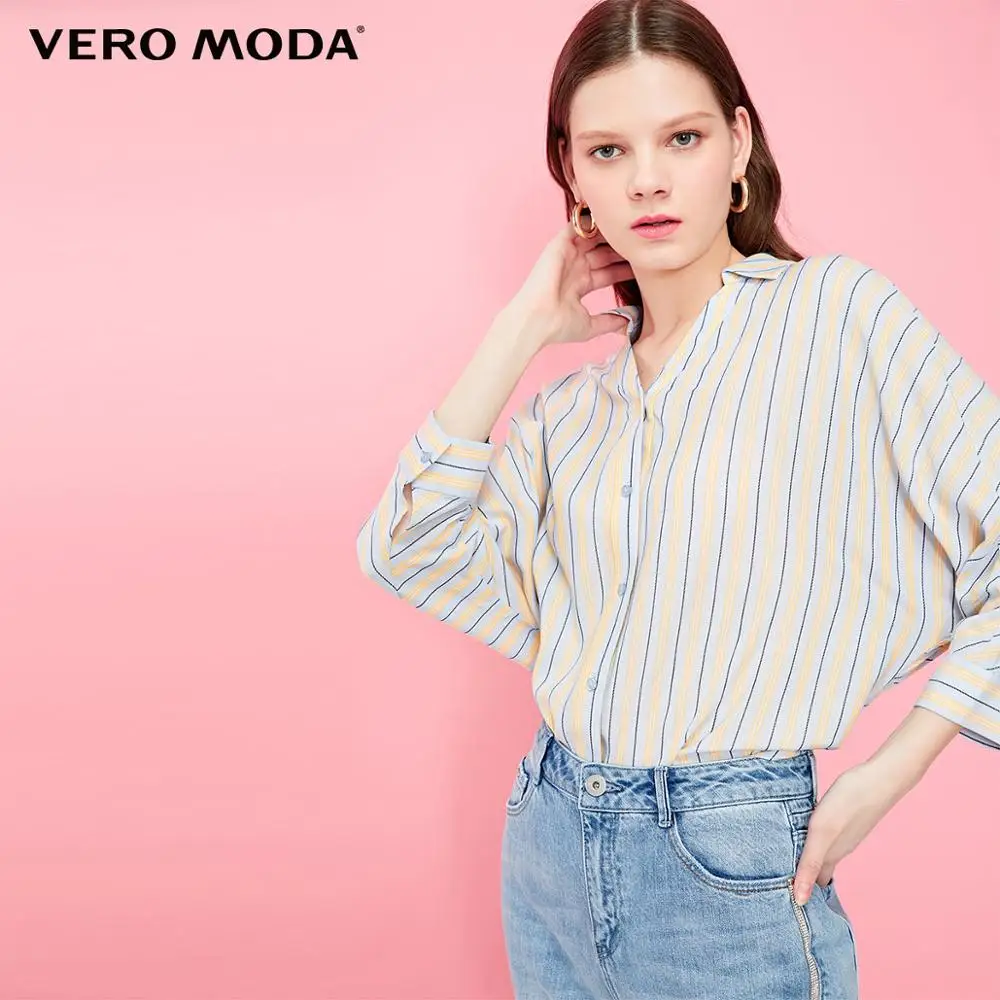 Vero Moda Женская Полосатая Рубашка с v-образным вырезом и рукавами летучая мышь | 319231577