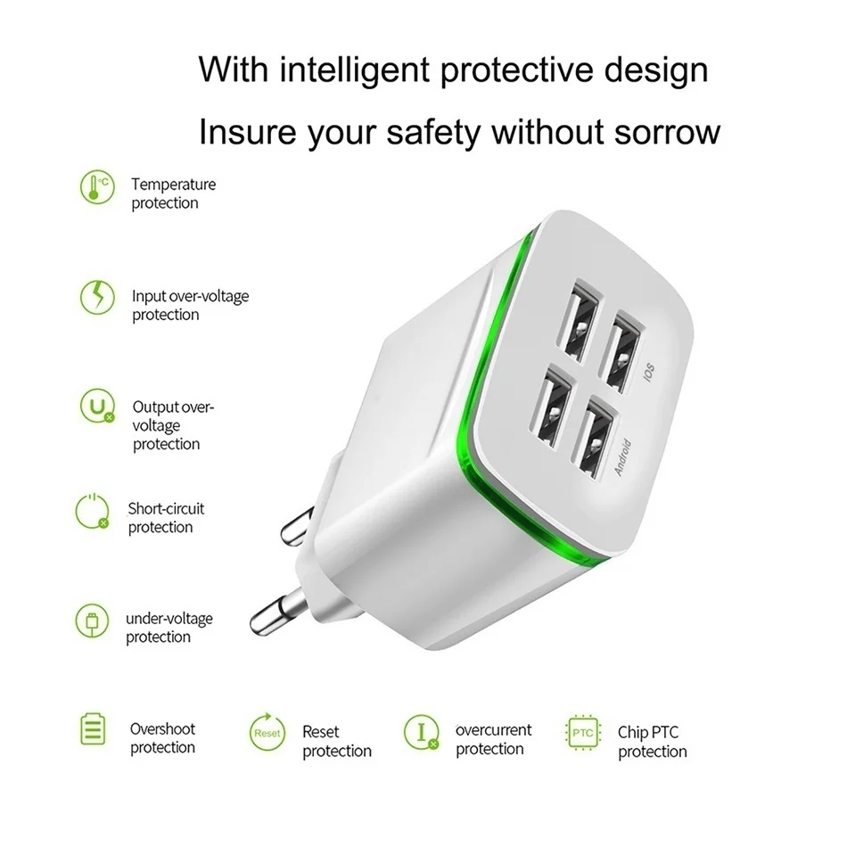 Универсальный адаптер ЕС штекер 4 в 1 USB путешествия настенное зарядное устройство умный мобильный 4 USB адаптер для iPhone samsung xiaomi htc телефон зарядное устройство