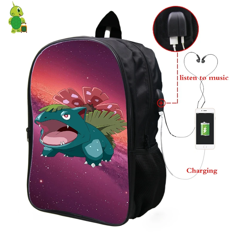 14 Покемон Venusaur Галактика космический рюкзак Многофункциональный USB зарядка Разъем для наушников ноутбук рюкзак для подростков мужчин женщин школьные сумки - Цвет: 14