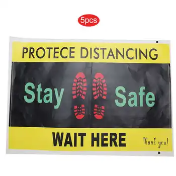 

5pcs \"Wait Here\" Floor Sticker Public Places Distance Warning Floor Sticker PVC Safety Distance Sign Decal