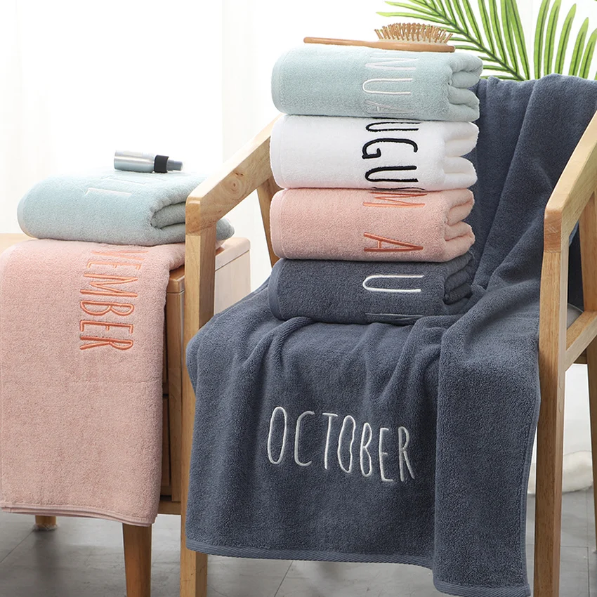 

Банное полотенце из чистого хлопка, мягкое большое полотенце с надписью на английском языке, бытовое полотенце, хорошо впитывает влагу для дома и ванной комнаты