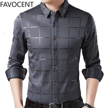 Новинка, мужская рубашка, модная, брендовая, мужская рубашка с длинным рукавом, повседневная, клетчатая, деловая, приталенная, Camisas Hombre