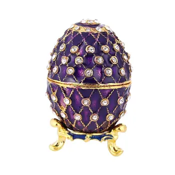 

Travel Jewelry Box Mini Portable Hand Painted Crystal For Women Faberge Egg Style Decorative Hinged Earring Holder Enameled