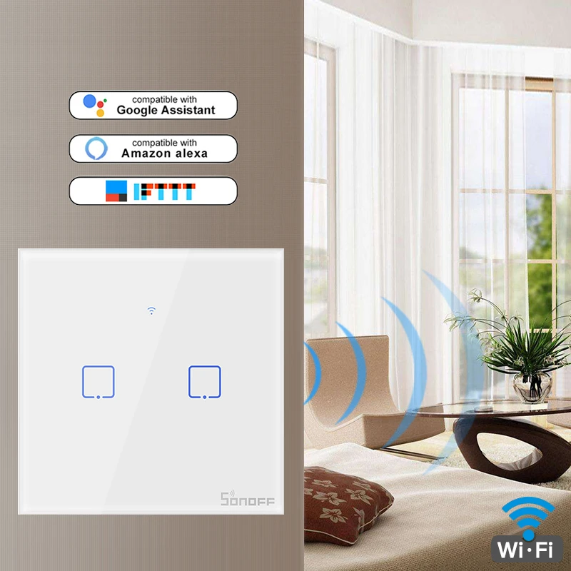 SONOFF T1EU2C-TX умный дом WiFi переключатель с 2 бандами дистанционного управления Интеллектуальный переключатель работы с Alexa Google Home eWeLink IFTTT